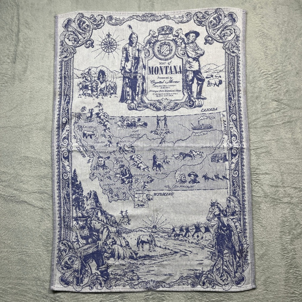 Crystal Arrow Tea Towel Blue Montana Map Jacquard Woven Cotton‎ Western